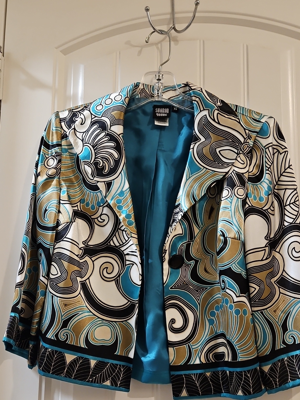 Sharon Young Women's Turquoise, Gold & Black Patterned Blazer
